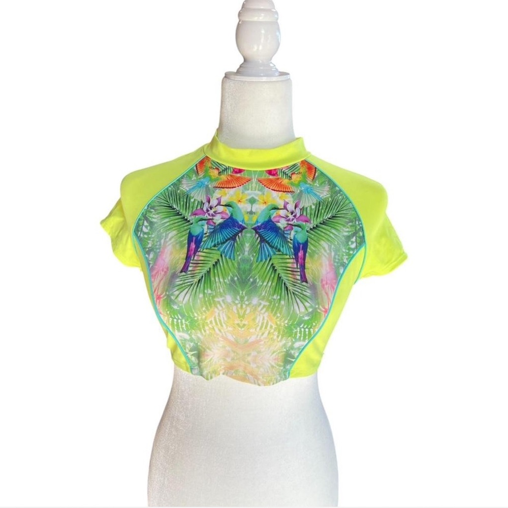 Victoria's Secret multicoloured tropical bird and flower high vis rash guard